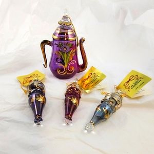 Egyptian Blown Glass Christmas Ornaments Teapot and Teardrop 4 Pcs - De Elena
